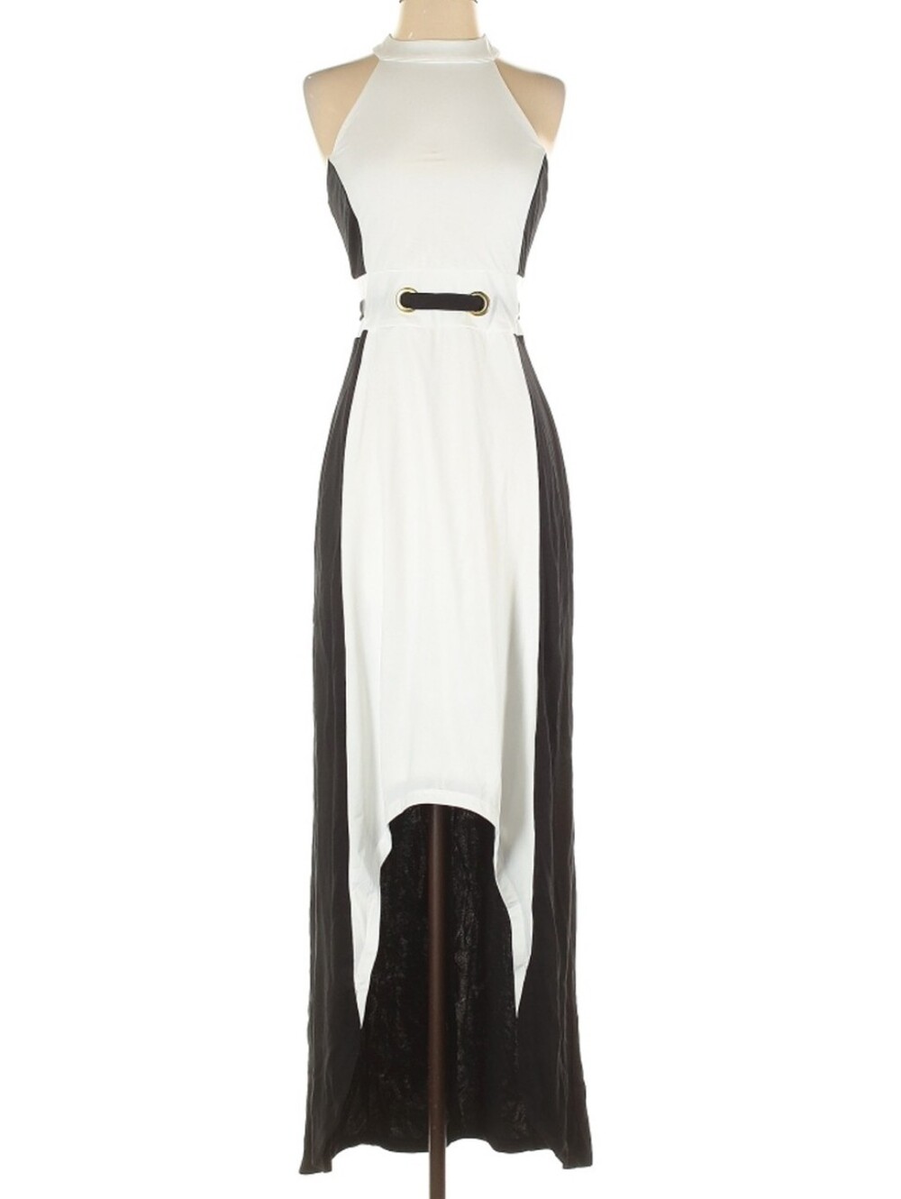 VENUS White and Black Halter High-Low Maxi Dress